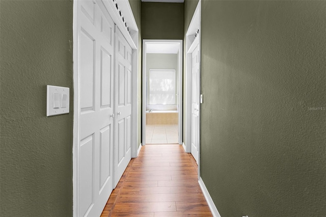 2495 Squaw Crk, Clermont, FL 34711 - hallway with a textured wall and wood finished floors