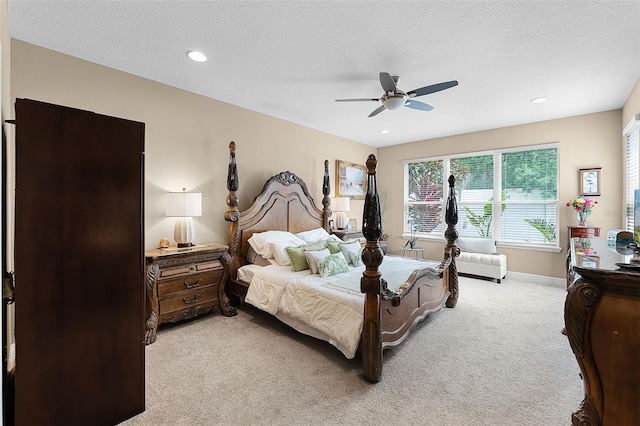 1208 Fieldstone Cir, Oviedo, FL 32765 - bedroom featuring light carpet, a ceiling fan, a textured ceiling, and recessed lighting