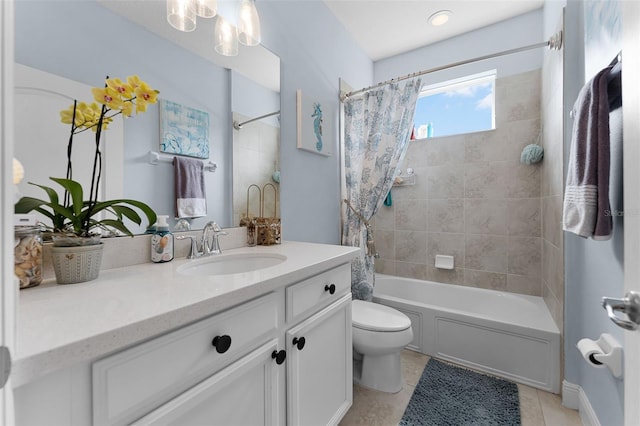 1208 Fieldstone Cir, Oviedo, FL 32765 - bathroom featuring vanity, tile patterned floors, shower / tub combo with curtain, and a chandelier