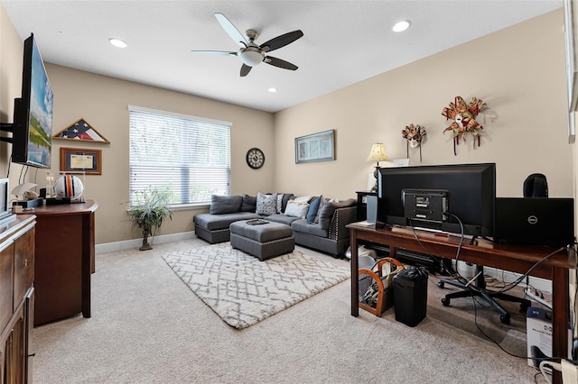 1208 Fieldstone Cir, Oviedo, FL 32765 - office space featuring light carpet, a ceiling fan, and recessed lighting