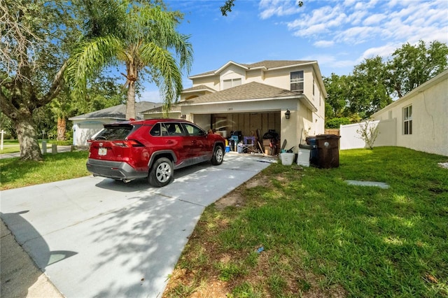 1305 Rebecca Dr, Haines City, FL 33844 - view of front facade featuring concrete driveway, roof with shingles, an attached garage, and stucco siding