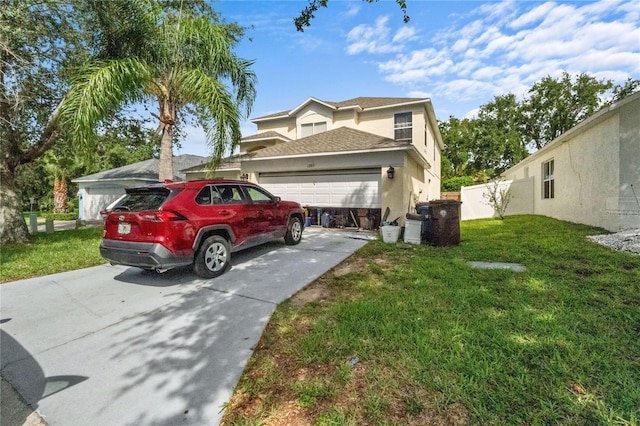 1305 Rebecca Dr, Haines City, FL 33844 - view of home's exterior featuring driveway, a garage, stucco siding, and a shingled roof