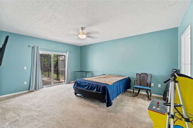 1305 Rebecca Dr, Haines City, FL 33844 - bedroom with access to outside, a textured ceiling, carpet floors, and a ceiling fan