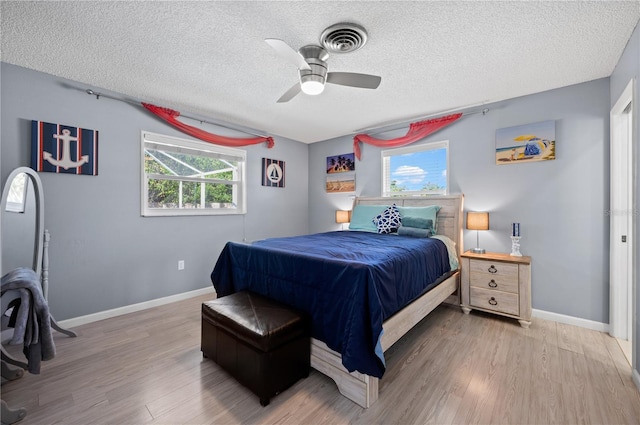 874 Acadia Rd, Venice, FL 34293 - bedroom with a textured ceiling, light wood finished floors, and ceiling fan
