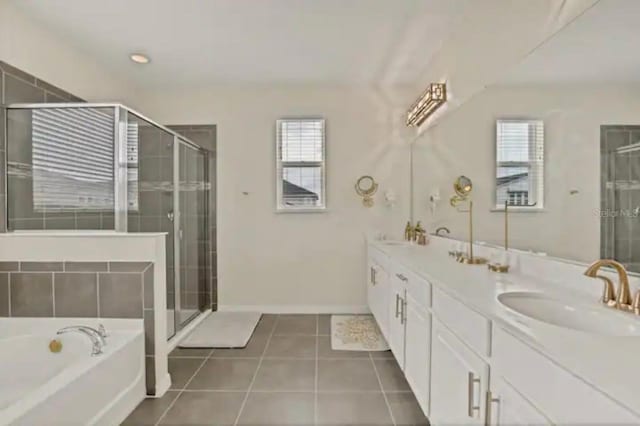 1870 Sawyer Palm Pl Unit 1870, Kissimmee, FL 34747 - full bath with tile patterned floors, double vanity, a garden tub, and a shower stall