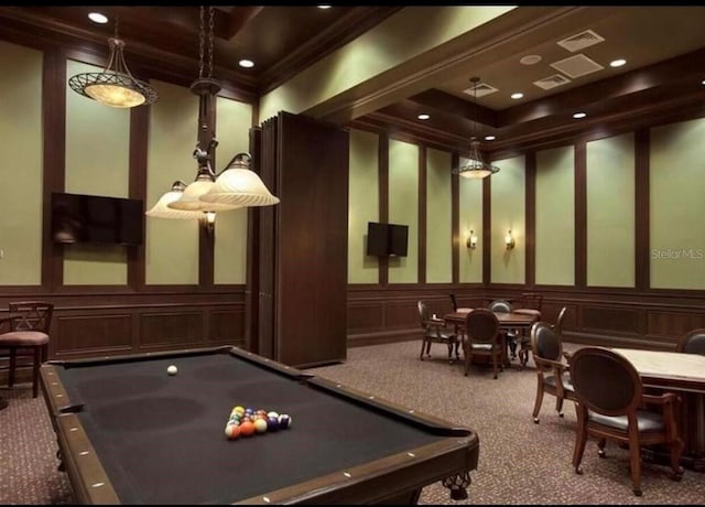 20080 Ragazza Cir Unit 102, Venice, FL 34293 - rec room with a decorative wall, carpet, ornamental molding, and billiards table