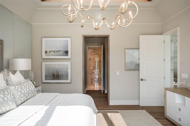 4162 Grande Brick Loop Unit 27, Orlando, FL 32837 - bedroom with a chandelier, wood finished floors, ornamental molding, and connected bathroom