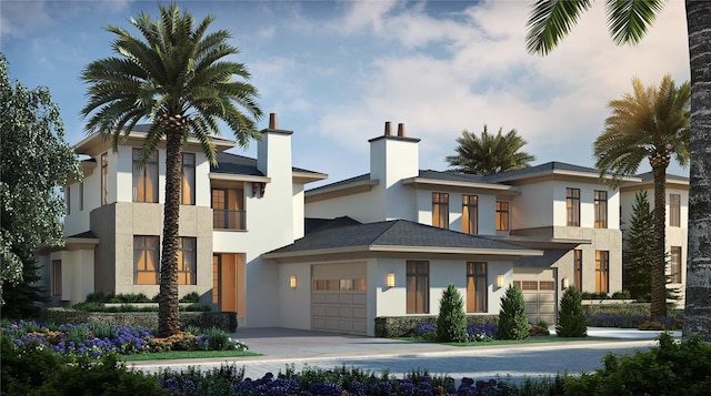 4162 Grande Brick Loop Unit 27, Orlando, FL 32837 - view of front facade with a garage, stucco siding, a chimney, and concrete driveway