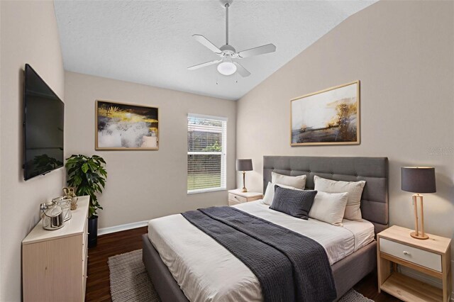 2534 Double Tree Pl, Oviedo, FL 32766 - bedroom with lofted ceiling, dark wood-type flooring, a ceiling fan, and a textured ceiling