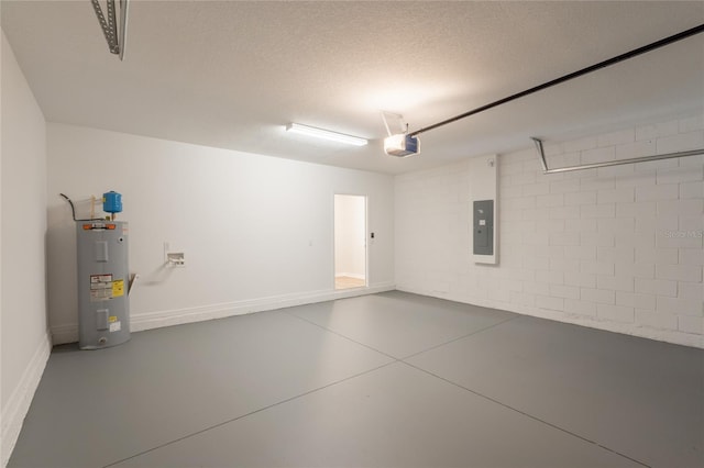 3840 Fescue St, Clermont, FL 34714 - garage with electric water heater, a garage door opener, electric panel, and concrete block wall
