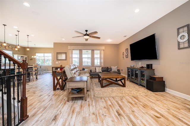 3546 Mediterra Dr, Clermont, FL 34711 - living room with light wood-type flooring, ceiling fan, and recessed lighting