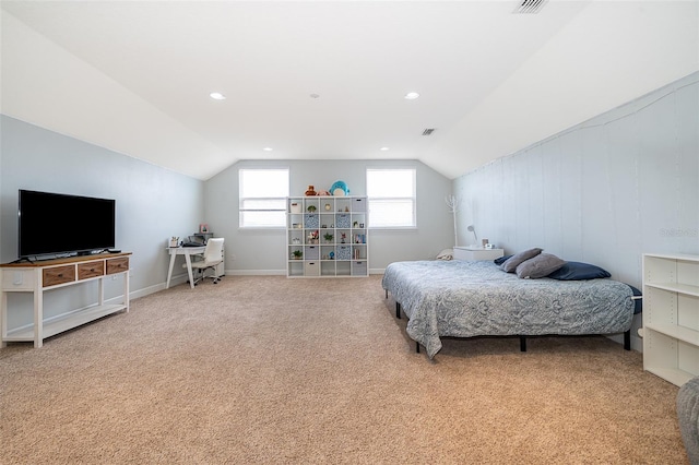 3546 Mediterra Dr, Clermont, FL 34711 - carpeted bedroom featuring a desk, lofted ceiling, and recessed lighting