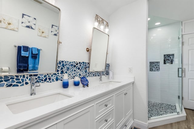 198 Porto Velho St, Punta Gorda, FL 33983 - full bathroom with a shower stall, double vanity, and recessed lighting