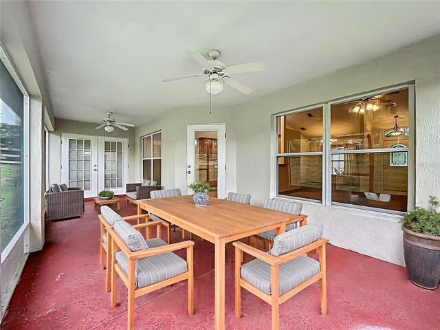 16634 Pine Timber Ave, Montverde, FL 34756 - sunroom featuring ceiling fan, french doors, and outdoor dining area