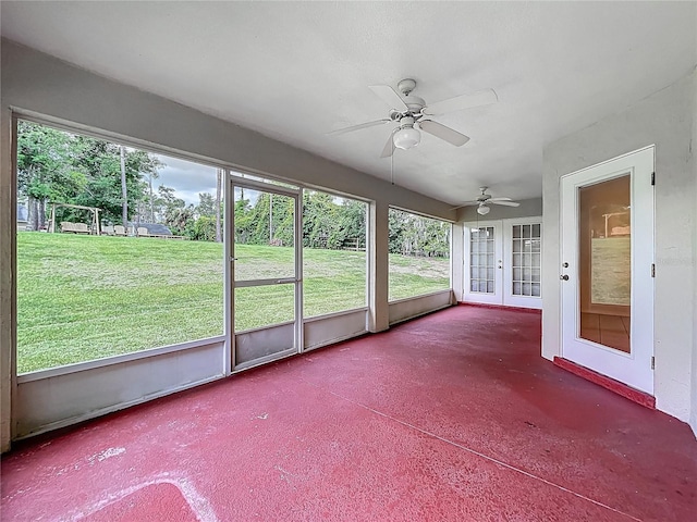 16634 Pine Timber Ave, Montverde, FL 34756 - unfurnished sunroom with french doors and ceiling fan