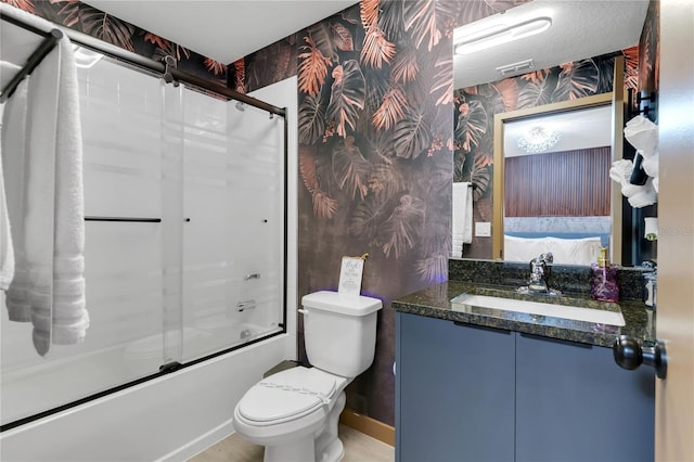 3292 Tranquil Trl, Kissimmee, FL 34747 - bathroom with wallpapered walls, combined bath / shower with glass door, and vanity