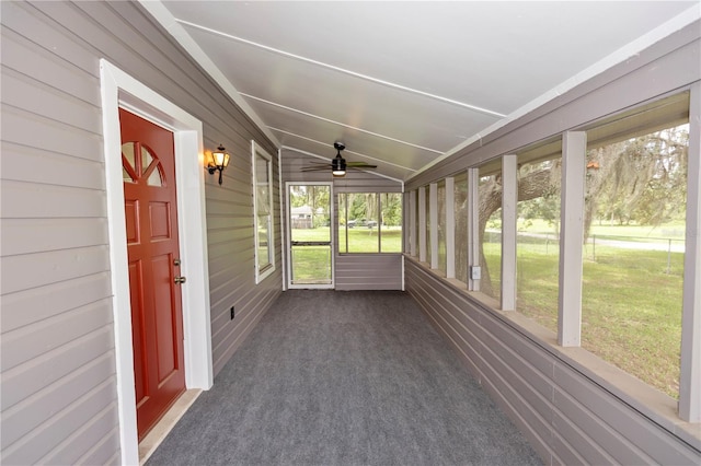 19402 E 5th St, Umatilla, FL 32784 - unfurnished sunroom featuring ceiling fan and vaulted ceiling