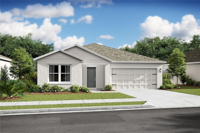8291 W Eldron Pl, Dunnellon, FL 34434 - ranch-style house featuring a garage, driveway, a front yard, and stucco siding