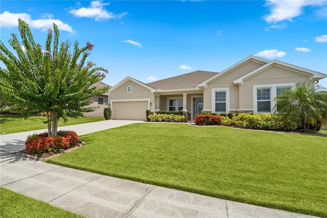 16415 Good Hearth Blvd, Clermont, FL 34711 - ranch-style house featuring stucco siding, concrete driveway, a garage, and a front yard