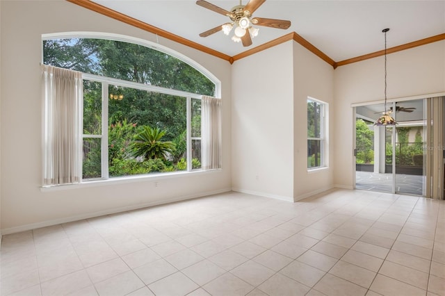 6029 Falconbridge Pl, Mount Dora, FL 32757 - empty room with a ceiling fan, ornamental molding, and tile patterned floors