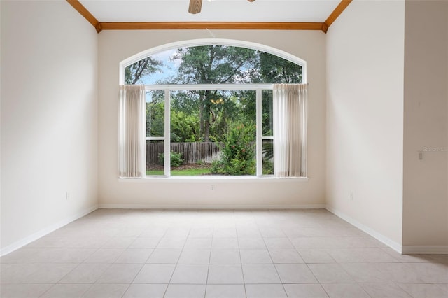 6029 Falconbridge Pl, Mount Dora, FL 32757 - empty room featuring plenty of natural light, ornamental molding, and light tile patterned flooring
