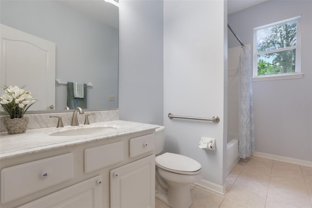6029 Falconbridge Pl, Mount Dora, FL 32757 - bathroom featuring vanity, tile patterned floors, and shower / tub combo with curtain
