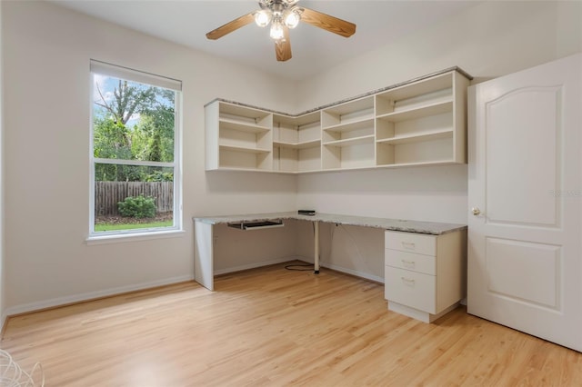 6029 Falconbridge Pl, Mount Dora, FL 32757 - unfurnished office featuring built in desk, light wood-style flooring, and ceiling fan