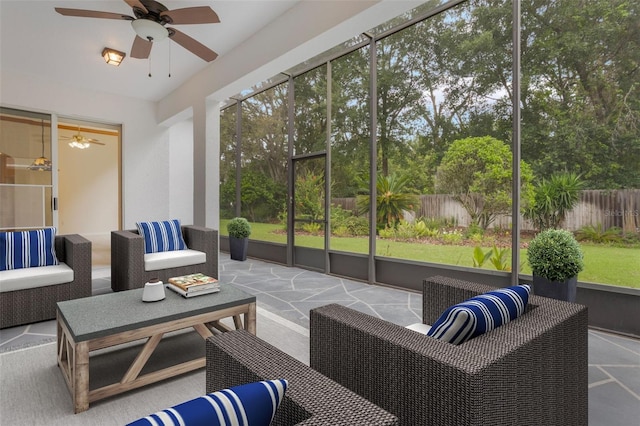 6029 Falconbridge Pl, Mount Dora, FL 32757 - sunroom / solarium with an outdoor living space, ceiling fan, and healthy amount of natural light