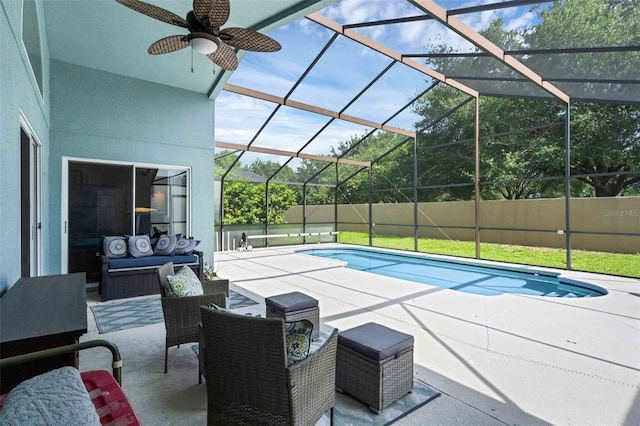 224 Highgate Park Blvd, Davenport, FL 33897 - view of pool with a patio, a ceiling fan, and glass enclosure