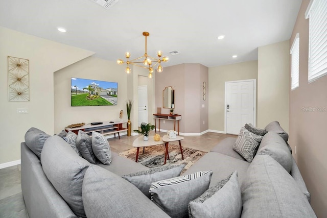 3448 Lilac Way, Davenport, FL 33897 - living room with a chandelier, recessed lighting, and concrete flooring