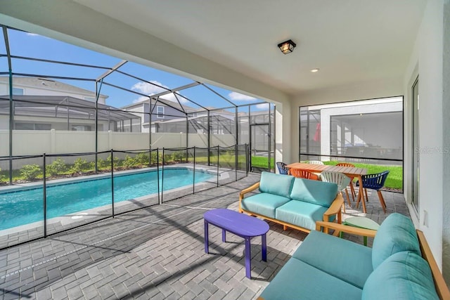 3448 Lilac Way, Davenport, FL 33897 - view of swimming pool featuring a patio area, an outdoor hangout area, and a lanai