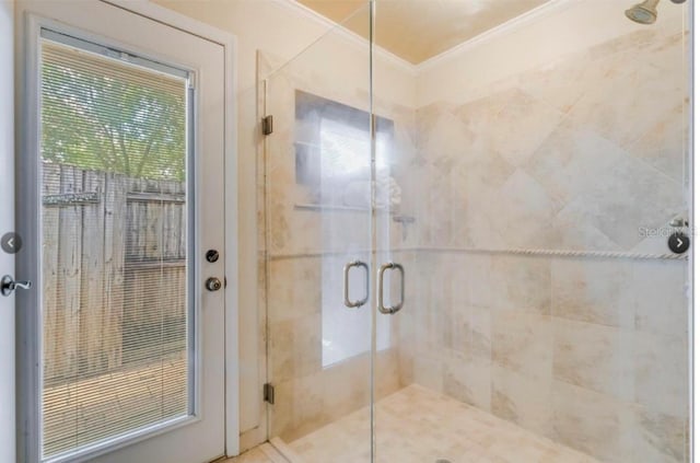7905 Chad Ct, Orlando, FL 32835 - full bathroom featuring ornamental molding, a shower stall, and healthy amount of natural light