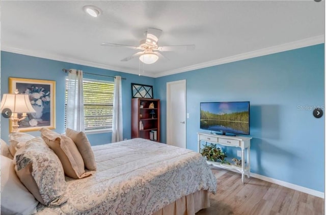 7905 Chad Ct, Orlando, FL 32835 - bedroom featuring crown molding, wood finished floors, and ceiling fan