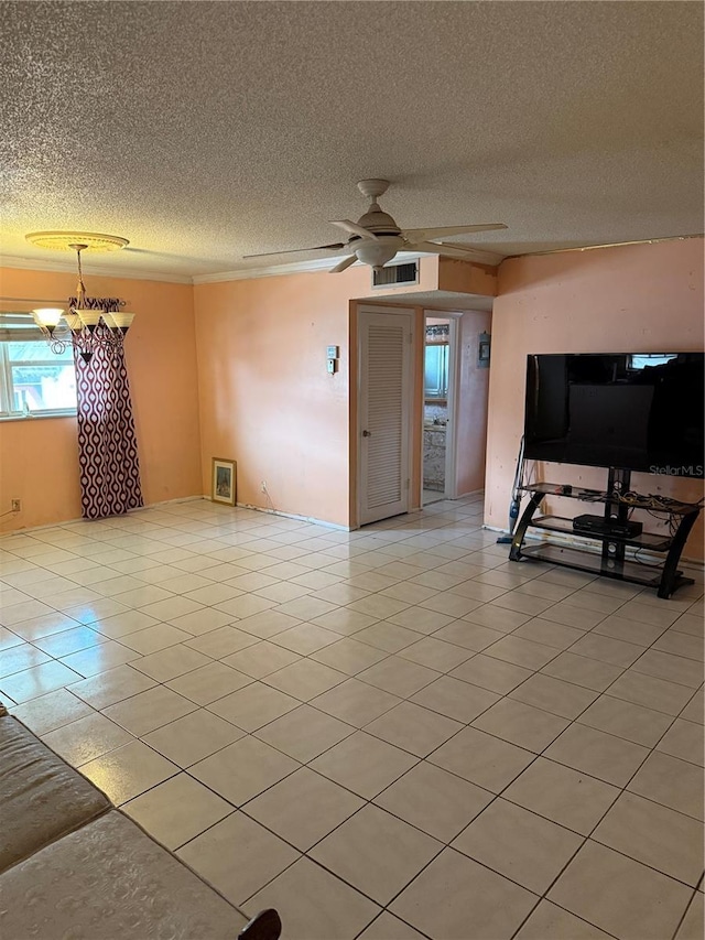 5300 Washington St Unit 340P, Hollywood, FL 33021 - unfurnished living room with a textured ceiling, ceiling fan, and a chandelier