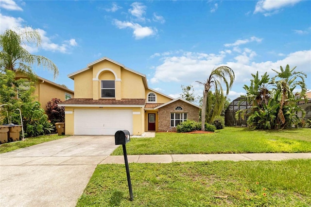 2979 Viscount Cir, Kissimmee, FL 34747 - traditional-style house with an attached garage, stucco siding, a front lawn, and driveway