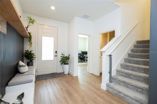 2813 Sanctuary Dr, Clermont, FL 34714 - entryway with stairway, light wood-type flooring, and recessed lighting
