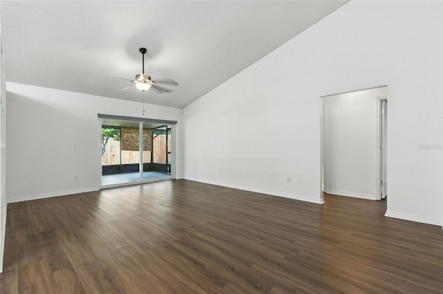 669 Whitetail Loop, Apopka, FL 32703 - unfurnished living room with a ceiling fan, high vaulted ceiling, and dark wood-type flooring
