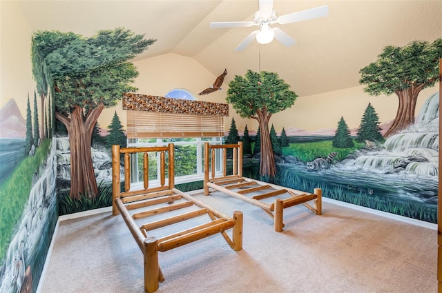 2317 Warren Woods Dr, Orlando, FL 32835 - carpeted bedroom featuring high vaulted ceiling and ceiling fan