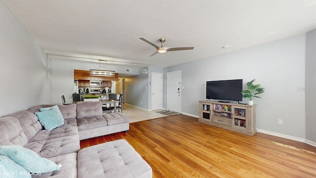 3151 Britannia Blvd Unit A, Kissimmee, FL 34747 - living room with light wood-style floors, a ceiling fan, and a textured ceiling