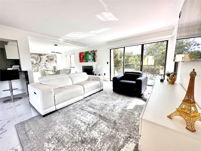 6258 Masters Blvd Unit C204, Orlando, FL 32819 - living area with healthy amount of natural light, crown molding, and marble finish flooring