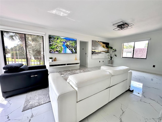 6258 Masters Blvd Unit C204, Orlando, FL 32819 - living area with light marble finish flooring, healthy amount of natural light, and ornamental molding