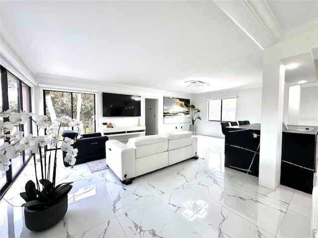 6258 Masters Blvd Unit C204, Orlando, FL 32819 - living room with ornamental molding and light marble finish flooring