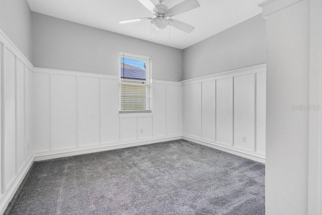 274 Wekiva Pointe Cir, Apopka, FL 32712 - spare room featuring a decorative wall, carpet floors, a ceiling fan, and a wainscoted wall