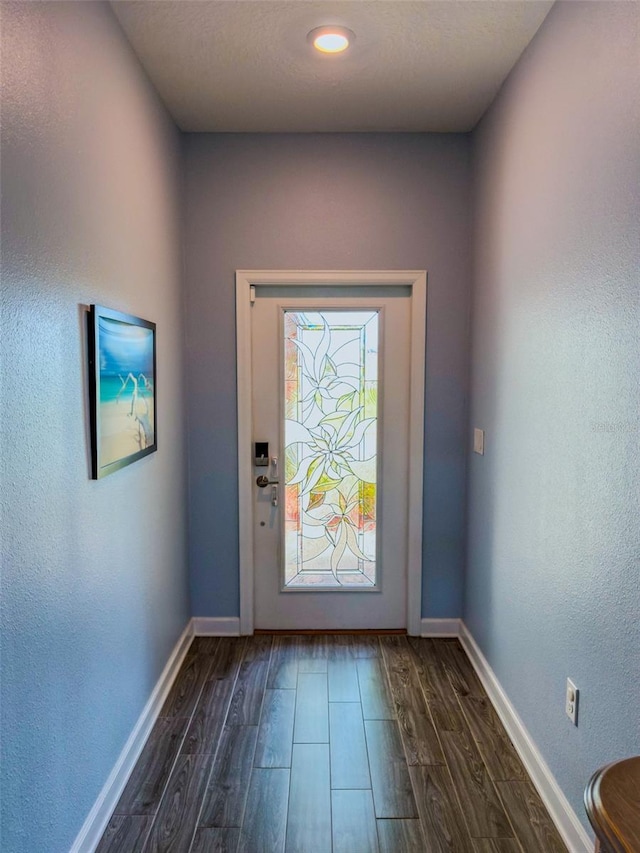 1047 Oak Bluff Dr, Davenport, FL 33837 - entryway with dark wood-type flooring and a textured wall