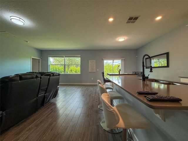 1047 Oak Bluff Dr, Davenport, FL 33837 - living room featuring dark wood-style flooring, recessed lighting, and a textured ceiling
