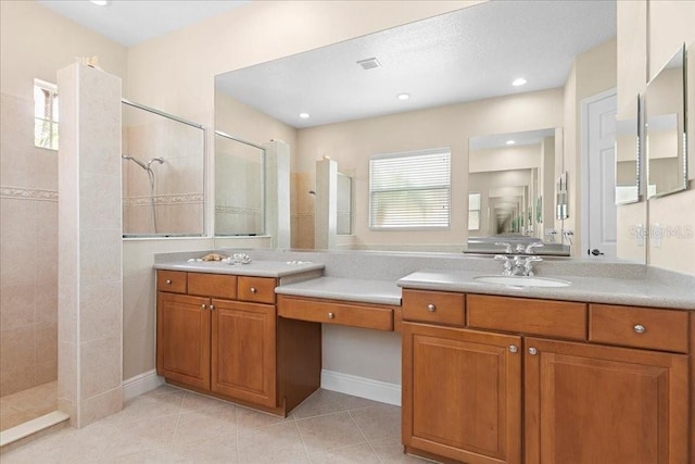 4080 Safflower Ter, Oviedo, FL 32766 - bathroom with a walk in shower, tile patterned floors, and vanity