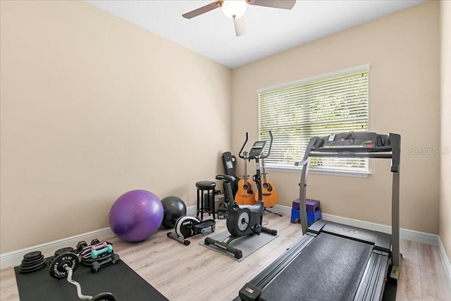 4080 Safflower Ter, Oviedo, FL 32766 - workout room featuring wood finished floors and a ceiling fan