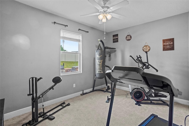 3336 Jackson Bluff Way, Clermont, FL 34711 - exercise area featuring a ceiling fan and carpet floors