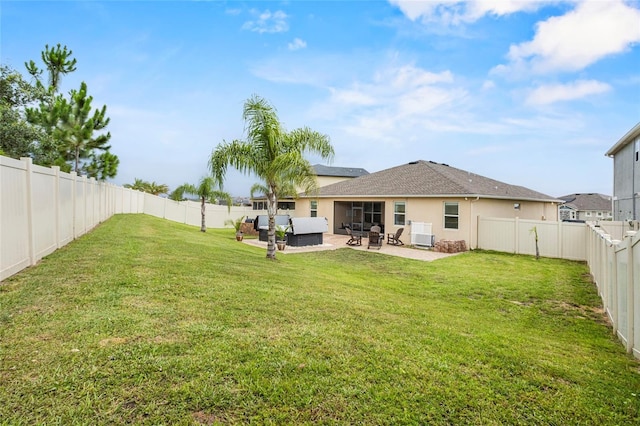 3336 Jackson Bluff Way, Clermont, FL 34711 - rear view of property with a patio area, stucco siding, a fenced backyard, an outdoor living space, and a shingled roof