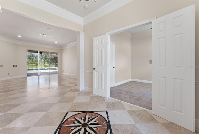 11031 Ledgement Ln, Windermere, FL 34786 - empty room featuring crown molding, recessed lighting, and light colored carpet